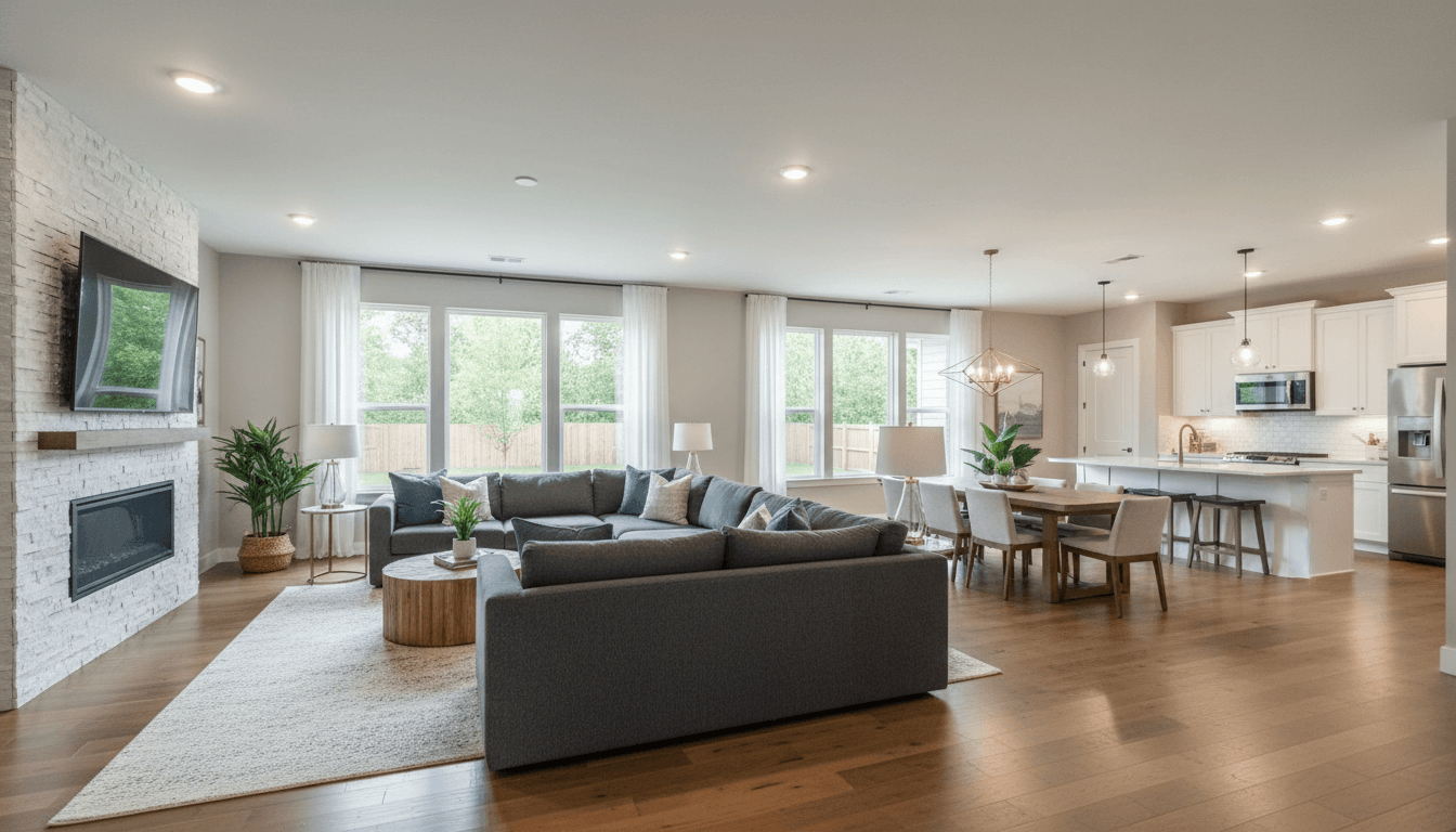 Finished living room in a custom-built home