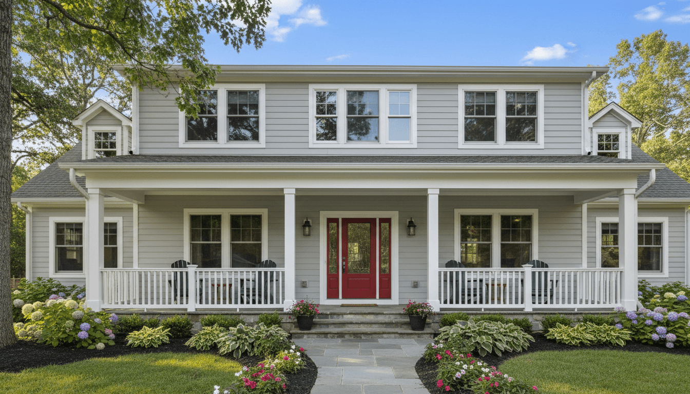 Completed single-family house with siding and front porch
