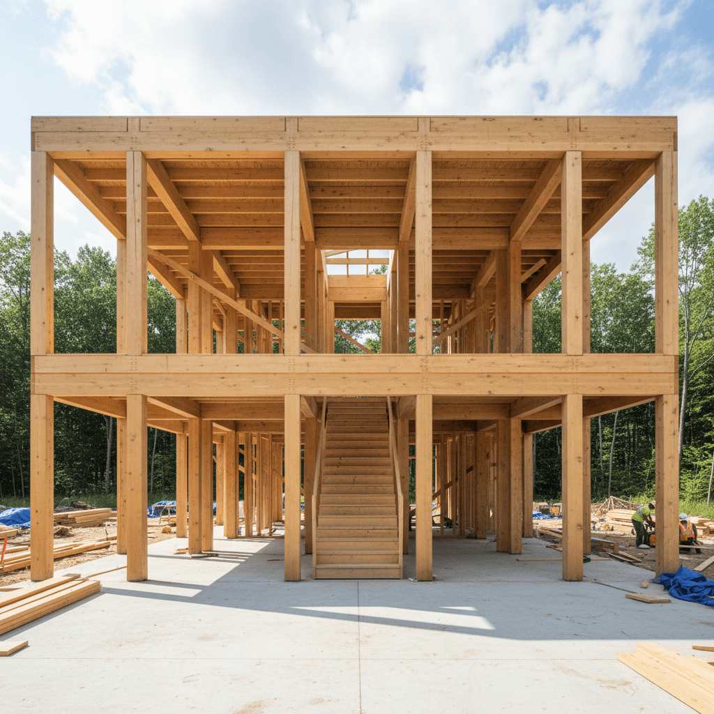 Framed structure of a new single-family home under construction