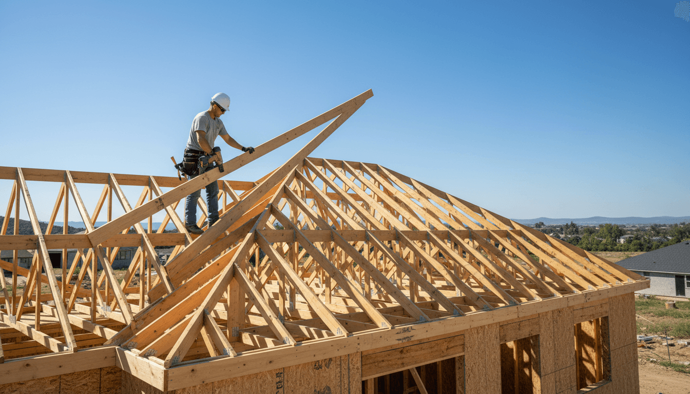 Framing a residential roof in Jamesport