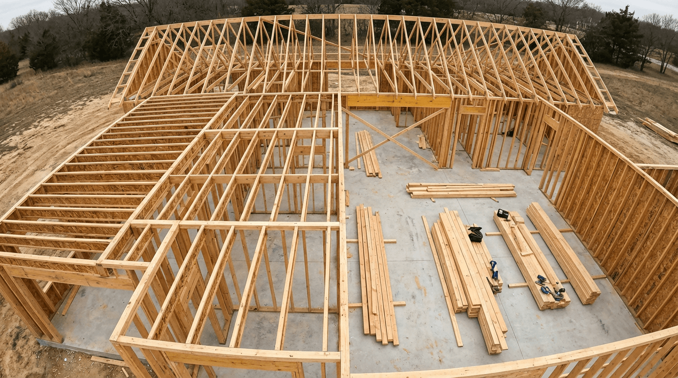 Wood framing of single-family house
