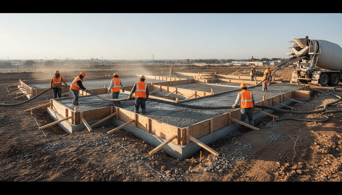Concrete foundation pour for new home